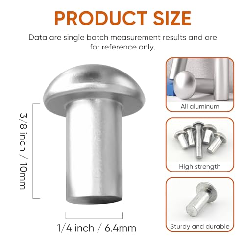 ALLCLEAN 1/4" Diameter X 3/8" Length Solid Aluminum Brazier Head Rivets,Aluminum Boat Rivets,Round/Dome Head Rivet,Pack of 150 - size: 1/4" x 3/8"