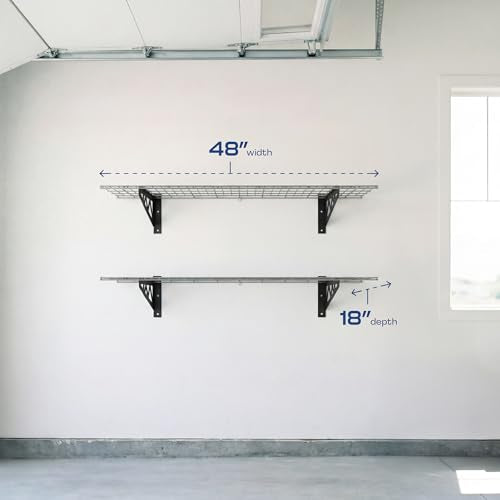 MonsterRax 18x48 White Garage Wall Shelf 2-Pack, 500lb, White - color: Hammertone, size: 18"x48"