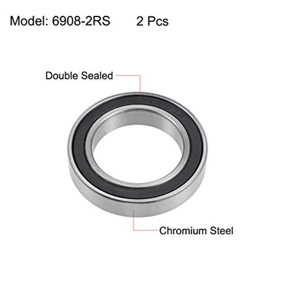 6908-2RS Ball Bearings 40x62x12mm Double Sealed Chrome Steel Z2 ABEC1 2pcs - size: 40x62x12mm