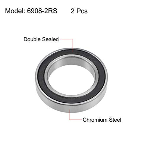 6908-2RS Ball Bearings 40x62x12mm Double Sealed Chrome Steel Z2 ABEC1 2pcs - size: 40x62x12mm