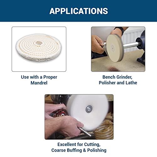 Benchmark Abrasives 6" Cotton Spiral Buffing Polishing Wheel for Bench Grinder with 1/4" Mandrel, for Polishing Finishing Smoothing on Aluminum, Stainless Steel (Cotton Spiral)