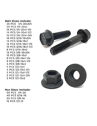 Grade 8 Hex Cap Flange Frame Bolt Black Phos & Locking Flange Nuts Assortment Kit - 352 Pieces!