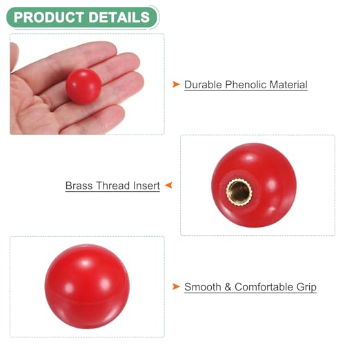 M METERXITY 12-Pack Threaded Ball Knobs, M5 Female Thread 20mm Dia. Thermoset Ball Knob for Lathe/Machine/Lawn Mowers, Round Phenolic Brass Insert Lever Handle [Red] - color: Red, size: M5x20mm