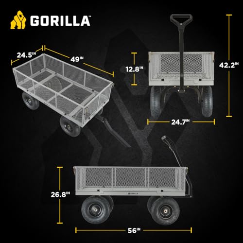 Gorilla Carts Steel Utility Garden Cart, 1000 lb. Capacity, Gray - color: Gray