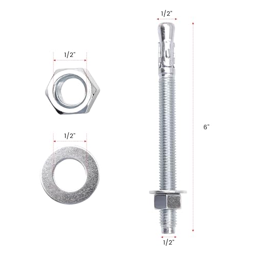 1/2" x 6" Concrete Anchors Wedge Anchor, Carbon Steel,10 Pcs - size: 1/2"x6"