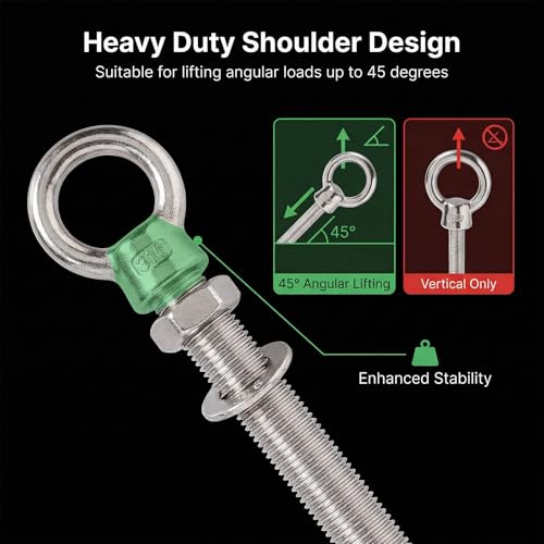Heavy Duty 316 Stainless Steel Shoulder Eye Bolts 4 Pack, Marine Grade Threaded Eyebolts with Nuts and Washers for Lifting and Hanging (3/8“ x 4" (M10X100mm)) - size: 3/8“ x 4" (M10X100mm)