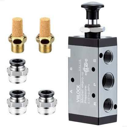 4R310-10 Push Pull Valve 5/2 Way 3/8"NPT Air Valve for Cylinder - size: 3/8"NPT, style: 5 way 2 position
