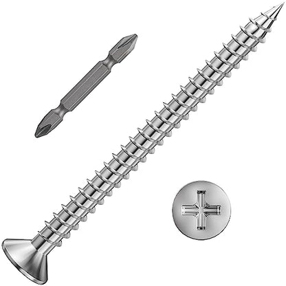 Wensilon (150Pcs) #8x2 Wood Screw Quick Metal Self Tapping Flat Head 304 Stainless Steel - color: Silver, size: #8x2