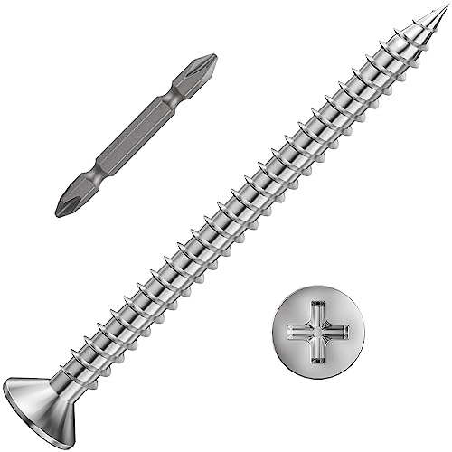 Wensilon (150Pcs) #8x2 Wood Screw Quick Metal Self Tapping Flat Head 304 Stainless Steel - color: Silver, size: #8x2
