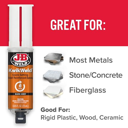 J-B Weld 6 Minute Set Epoxy KwikWeld, High Strength, Waterproof, 2 Pack, Dark Grey, 50176-2 - size: 25ml - 2 Pack