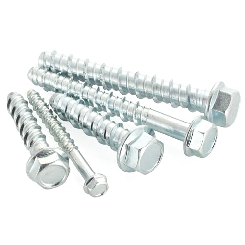 3/8" x 3" Concrete Screws, Zinc Plated Large Diameter Concrete Screw for Anchoring to Masonry, Concrete, Brick or Block, 25 PCS (Including One Socket Wrench) - size: 3/8" x 3"