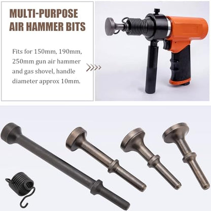 Air Hammer Bits Set, Air Hammer Smoothing Bit Set, 0.401 Air Hammer Bits, Pneumatic Hammer Bits, Extended Length Pneumatic Chisel Bits with Spring by HOOTO(5Pcs)