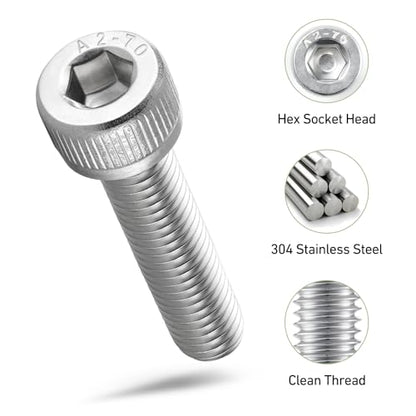 M8-1.25 x 16mm Bolt, 30PCS M8 Hex Socket Head Cap Screws Bolts, 304 Stainless Steel 18-8, Full Threads, Allen Socket Drive, with Hex Spanner - size: M8x16mm