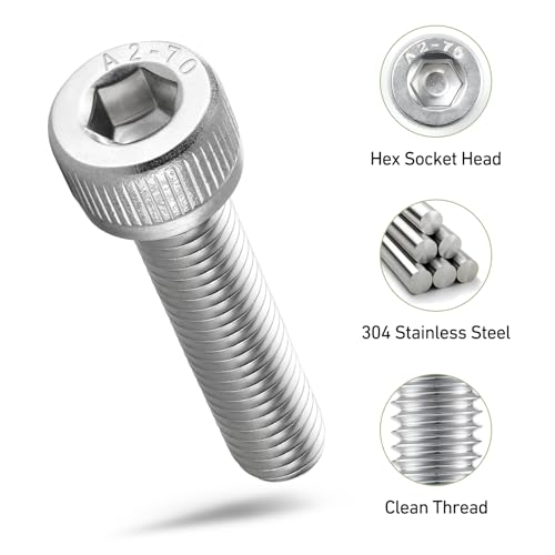 M6-1.0 x 55mm Bolt, 30PCS M6 Hex Socket Head Cap Screws Bolts, 304 Stainless Steel 18-8, Full Threads, Allen Socket Drive, with Hex Spanner - size: M6x55mm