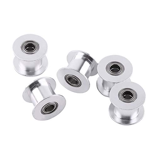 Gt2 Idler Pulley 10mm, 5 Pcs Toothless Bore 5mm Aluminum Aloy Timing Belt Drive Pulley for 3D Printer 10mm Width Timing Belt, Belt Tensioner Pulley Without Teeth