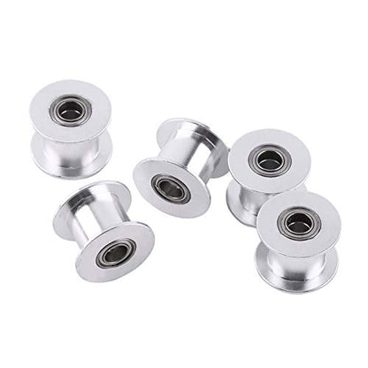 Gt2 Idler Pulley 10mm, 5 Pcs Toothless Bore 5mm Aluminum Aloy Timing Belt Drive Pulley for 3D Printer 10mm Width Timing Belt, Belt Tensioner Pulley Without Teeth