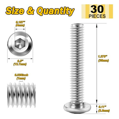 30Pcs M6 Bolt, M6 x 35mm Flat Head M6x1.0 Bolt Hex Socket Cap Screws Bolts, M6 Screws 304 Stainless Steel Furniture Screws Full Thread, Bright Finish & Hex Spanner by Mywish - color: Silver-M6, size: 35mm