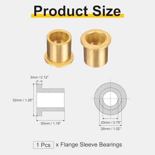 uxcell Flange Sleeve Bearings, 20mm Bore x 26mm OD x 30mm Length - size: 20x26x30mm