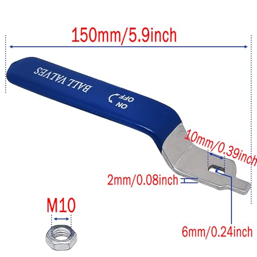 1 Piece Hole Size 6×10mm 201 Stainless Steel Ball Valve Handle with Blue Plastic Handle Grip & Nut for 1-1/4inch Ball Valve,180 Degree No Positioning Round Head(Straight) - size: 6×10mm,1-1/4in Straight