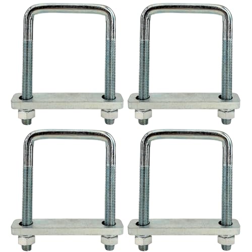 4 Pack Square U-Bolt for Trailer- Fits 4 Inch Wide Leaf Springs, Galvanized Steel Clamp Set, Secure Fit for Truck, Boat and Trailers - size: Fits Up To 4 Inch Wide Leaf Springs