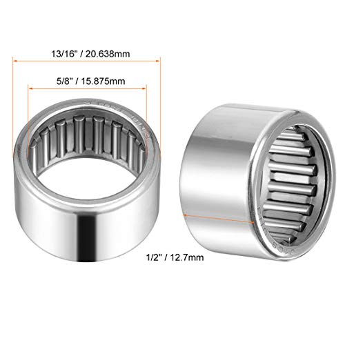 uxcell SCE108 Needle Roller Bearings, Drawn Cup Open End, 5/8-inch Bore 13/16-inch OD 1/2-inch Width 12000N Static Load 8100N Dynamic Load 5pcs - size: 5/8x13/16x1/2"
