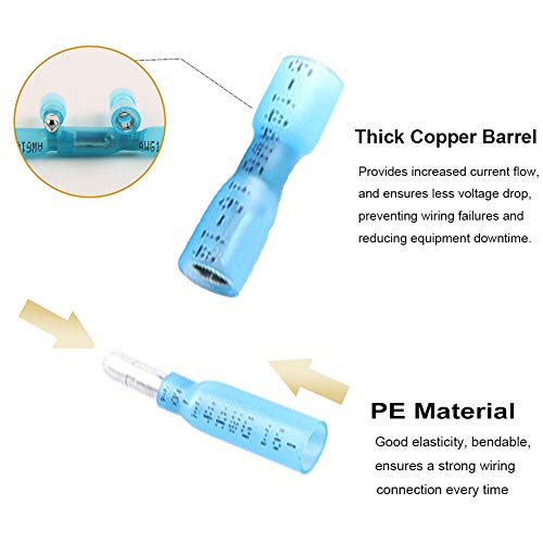 Heat Shrink Bullet Connectors,100 Pcs Female Male Butt Terminals - size: Blue+Pink - 100Pcs - AWG 22-18/16-14