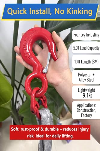Four Leg Bridle Web Sling 10ft 11023lb Web Slings Belt Type with Hook 3.0 m 5000 kg Light Weight and Flexible Capacity Steel Sling [4leg 5.0t 3m] - size: 10ft 4leg 11023lb