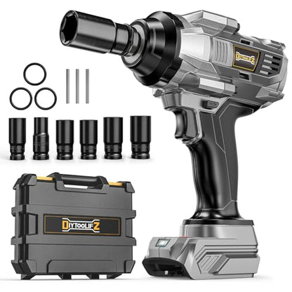 DIYtoolifz 1500Nm Cordless Impact Wrench 1/2" Compatible with Dewalt 20V - color: Grey & Black