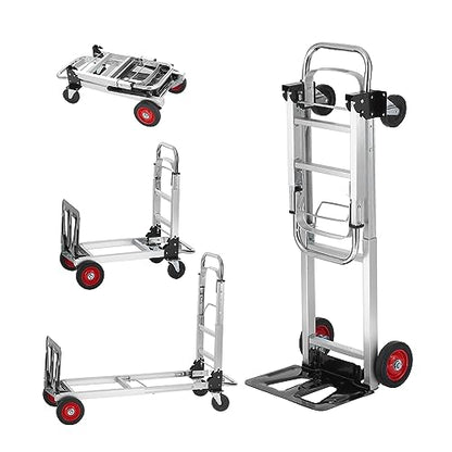 VEVOR Aluminum Folding Hand Truck, 2 in 1 Design 400 lbs Capacity, Heavy Duty Industrial Collapsible cart, Dolly Cart with Rubber Wheels for Transport and Moving in Warehouse, Supermarket, Garden - size: 400 lbs