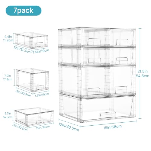 Vtopmart Clear Stackable Storage Drawers, 7 Pack Multi Size Set - style: 1 Wide+2 Medium+4 Small