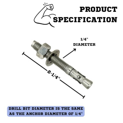 MIGHTY FASTENERS 316 SS Wedge Anchors 1/4"-20 x 2-1/4", 10 Pack - size: 1/4"-20 X 2-1/4"