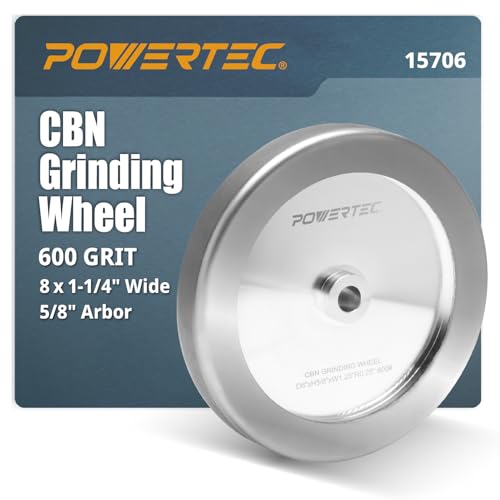POWERTEC CBN Grinding Wheel 8 Inch 600 Grit, 1-1/4" Wide, 5/8" Arbor – 4-in-1 CBN Sharpening Wheel with 1/4" Radius Edge and Side Face for Bench Grinder (15706) - style: CBN, 8" x 1-1/4", 600 Grit, 5/8" Arbor