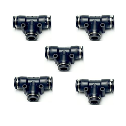 PNEUMATIC Black Plastic Push To Connect Fittings 1/2'' x 3/8'' x 1/2 Inch Tube OD Tee Reducer Connector Push Fit Fittings PGT1/2-3/8(Pack of 5) - color: Black, size: 1/2'' x 3/8‘’ x 1/2‘’OD