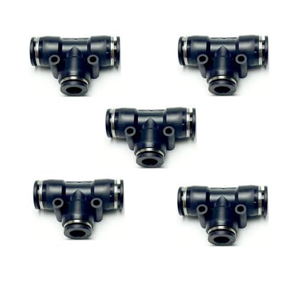 PNEUMATIC Black Plastic Push To Connect Fittings 1/2'' x 3/8'' x 1/2 Inch Tube OD Tee Reducer Connector Push Fit Fittings PGT1/2-3/8(Pack of 5) - color: Black, size: 1/2'' x 3/8‘’ x 1/2‘’OD