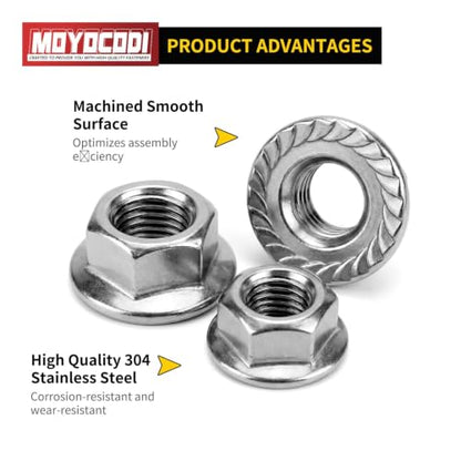 M6 (25 Pack) Flange Nuts Serrated Flange Hex Lock Nuts, Stainless Steel 18-8 (304), Bright Finish - size: M6