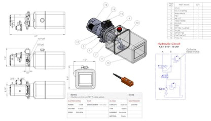Hydraulic Pump for Dump Trailer 12 Volt DC Double Acting - Solenoid Hydraulic Power Unit 8 Quart Plastic Tank - Dump Trailer Electric Hydraulic Power Pack - size: 8 Quarts