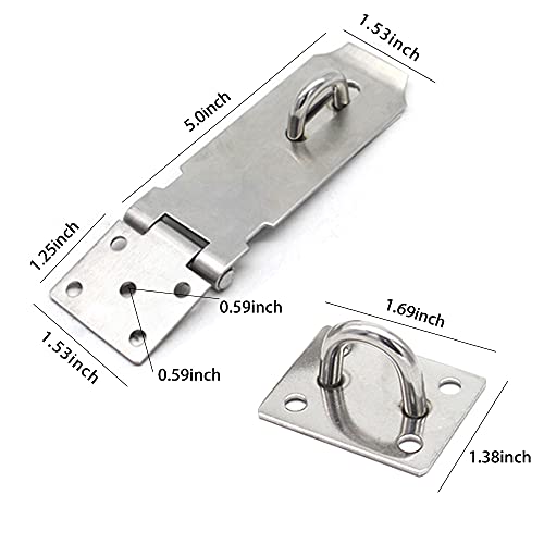 Door Locks Hasp Latch, 5 Inch Stainless Steel Safety Packlock Clasp Hasp Lock Latch, Extra Thick Gate Lock Hasp with Screws Brushed Finish 2 Pack (5inch) - color: Silver, size: Straight 5 Inch
