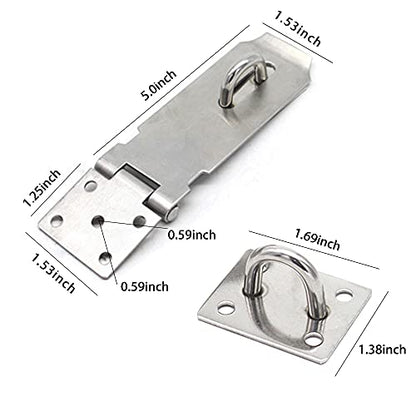 Door Locks Hasp Latch, 5 Inch Stainless Steel Safety Packlock Clasp Hasp Lock Latch, Extra Thick Gate Lock Hasp with Screws Brushed Finish 2 Pack (5inch) - color: Silver, size: Straight 5 Inch