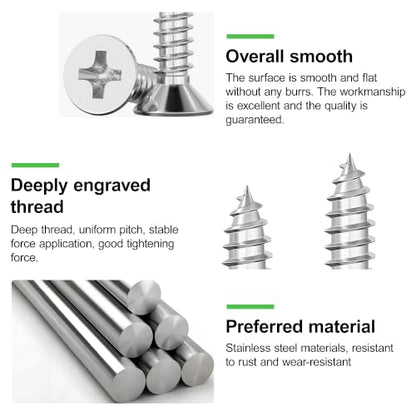 890Pcs #4#6#10#8 Stainless Steel Phillips Head Wood Screws Assortment Kit - size: #4/6/8/10-890Pcs