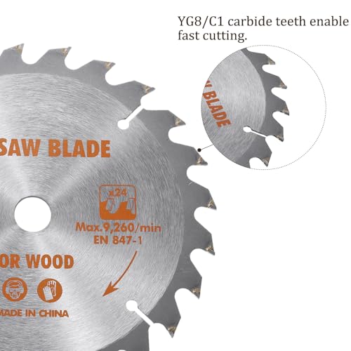 Circular Saw Blade - [6-1/2-inch x 24 Teeth x 5/8-inch Arbor] Circular Cutting Blade with 5/8" to 3/8" Washer Adapter for Woodworking Plastic Use, 0.063-inch Kerf - size: 6-1/2-inch x 24T