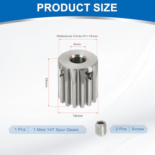 uxcell 1 Mod 14T Spur Gear 6mm Bore, 304 Stainless Steel Pinion Gear - size: 1 Mod 14T, 6mm