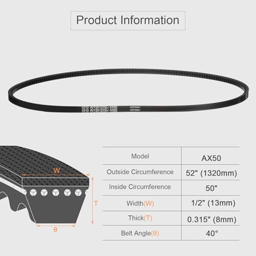 uxcell AX50 EPDM V-Belt, Raw Edge Cogged Industrial Rubber V Belt 1/2" Width x 50" Inside Circumference - size: AX50
