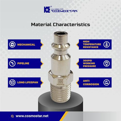 COSMOSTAR Industries Steel 1/4" MNPT Air Plug Fitting, 1/4 Inch Plug and 1/4" NPT Connector - Industrial Type Quick Connect Plugs (1/4" PMNPT0, 5 PCS)
