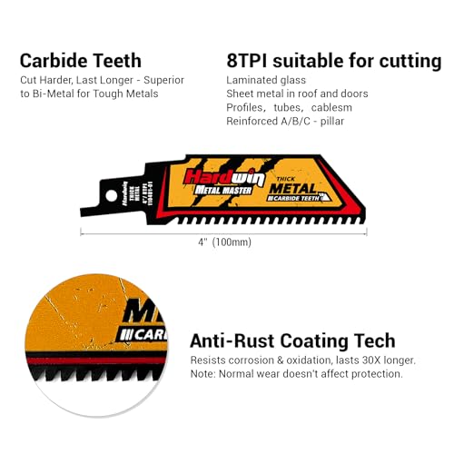 4-Inch Carbide Reciprocating Saw Blades, 8 TPI, 3-Pack - size: 4inch