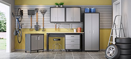 Manhattan Comfort Fortress Standing Cabinet Storage, Black/Gray - color: Black/Grey, style: Tall Cabinet