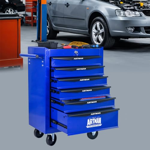 6-Drawer Steel Rolling Tool Cart with Wheels & Handle, Heavy-Duty Tool Chest Storage Cabinet for Garage and Workshop - color: Blue, size: 6-Drawer