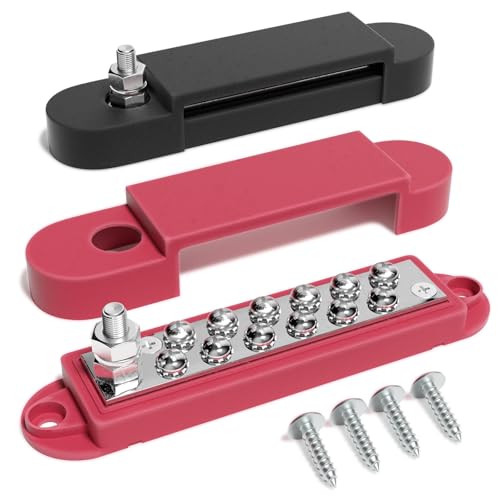 Mofeez Bus Bar Power Distribution Block 48V 150A, 1 x 1/4 Posts, 12 x #8 Screws Terminals Marine Bus Bar for Marine, Automotive, and Solar Wiring - size: 1 x 1/4"