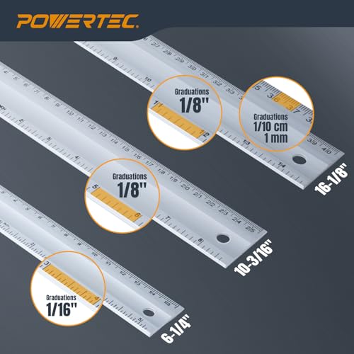 POWERTEC 38 Inch Machinist Aluminum Straight Edges and 3pc L Square, for Checking Surface Warp, Marking/Scribing Lines - Used w/Feeler Gauges for Automotive Repairs, Cylinder Head Checks (72113) - style: L Square + 38" Straight Edge Set