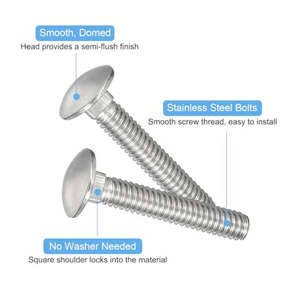 uxcell 1/4-20x1-1/4 Carriage Bolt, 10pcs Round Head Square Neck Screws, 304 Stainless Steel, Fully Threaded, Silver - size: 1/4-20x1-1/4"