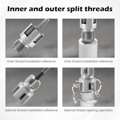 Integrated Internal & External Pipe Threading Tool,Pipe Thread Cuttings Tool,1/2'' 3/4'' Dies,Pipe Sizes Rethreading Tool,Dual-Function Pipe Thread Cutting Tool,for Drill Cutting Threading